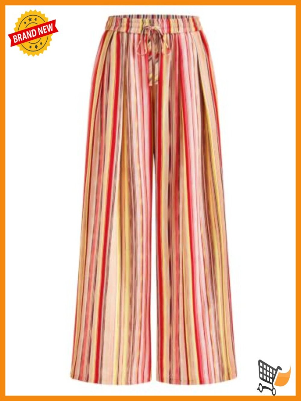 PRETTYGARDEN Womens Palazzo Pants Wide Leg Striped Lightweight Elastic Waist